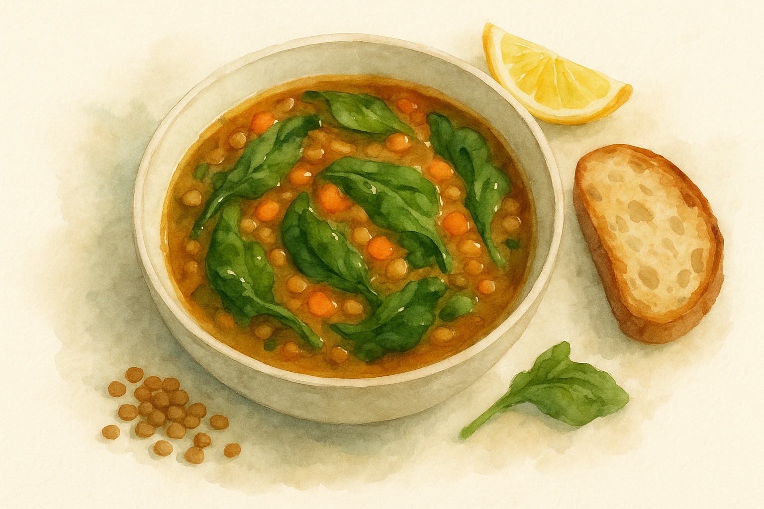 Mediterranean Lentil Soup with Spinach & Lemon