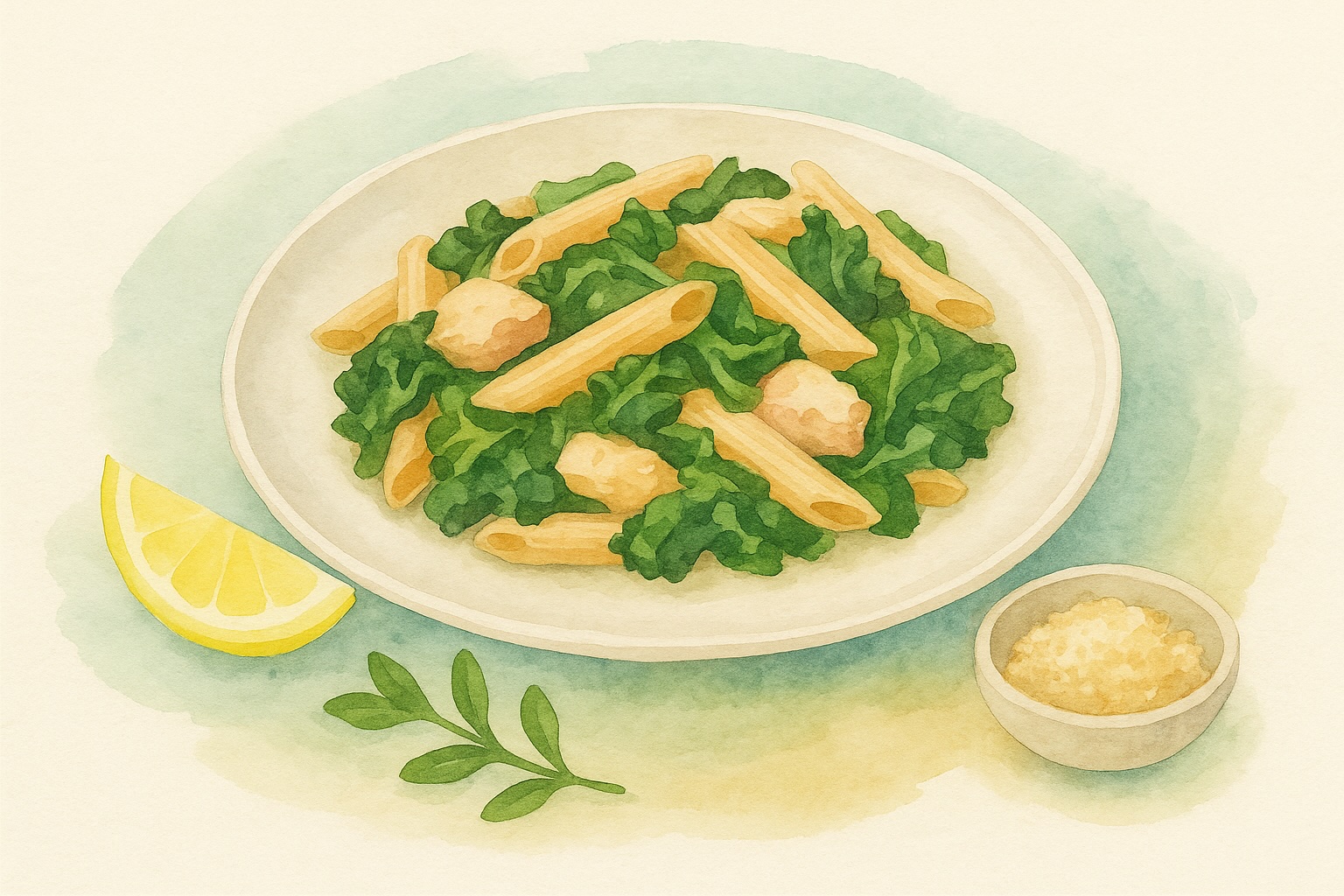 Brown Rice Pasta w Spinach Walnuts Parmesan