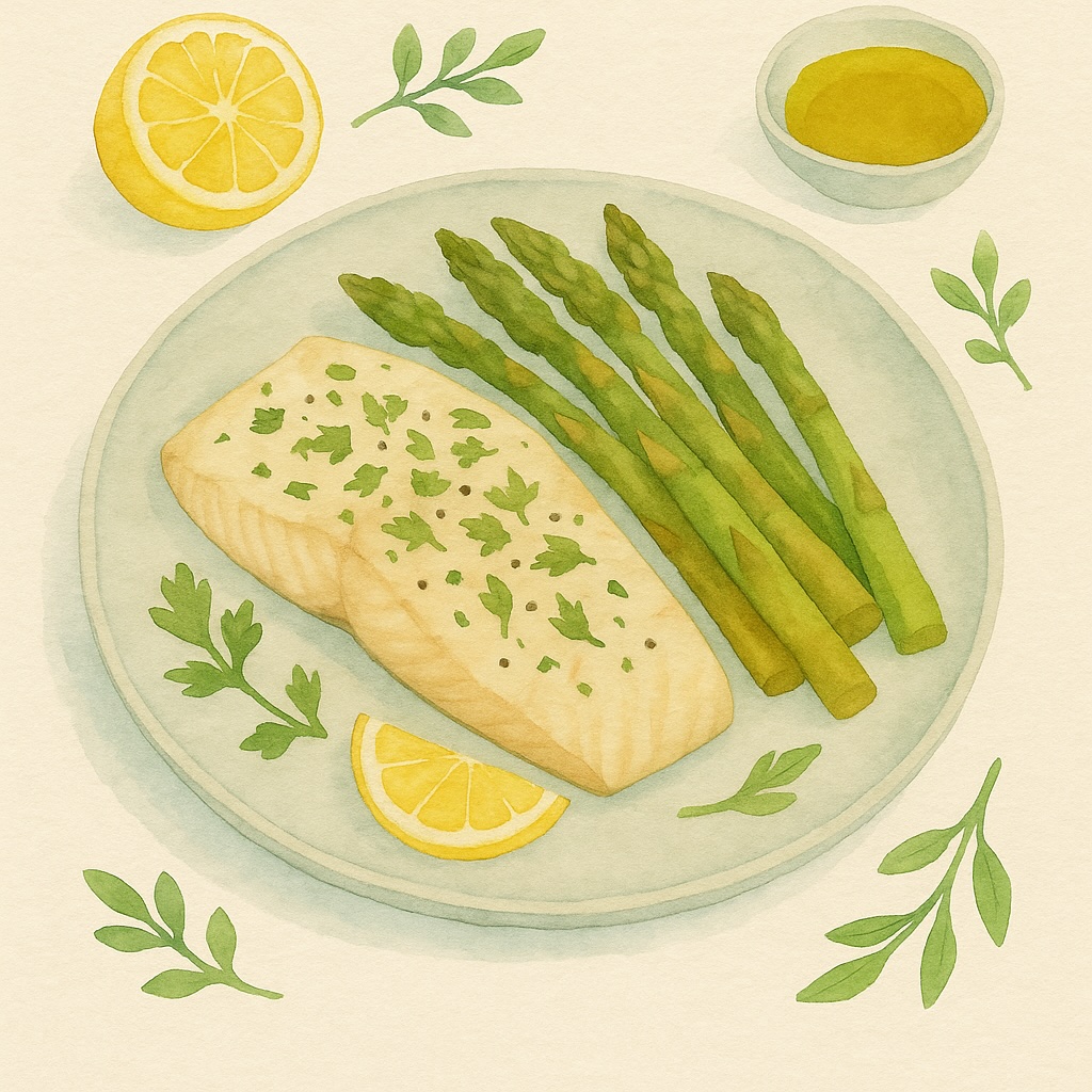 Lemon Cod with Roasted Asparagus